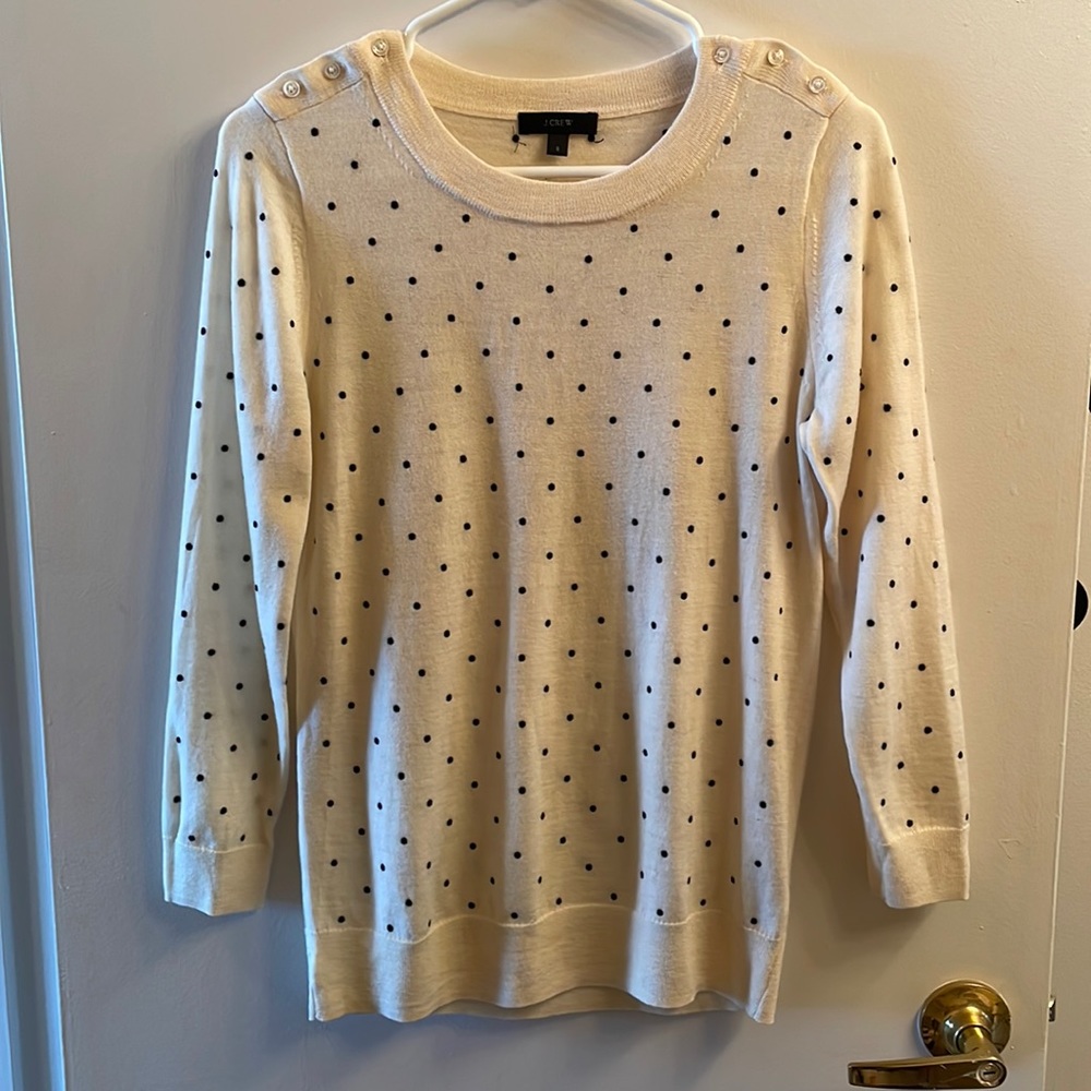 J.Crew White Polka Dot Merino Wool Sweater